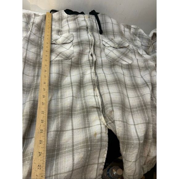 Avirex XL Button Flannel Faux Sherpa Lined Hoodie Beige Black Silver Thread rn#1 - Picture 7 of 7